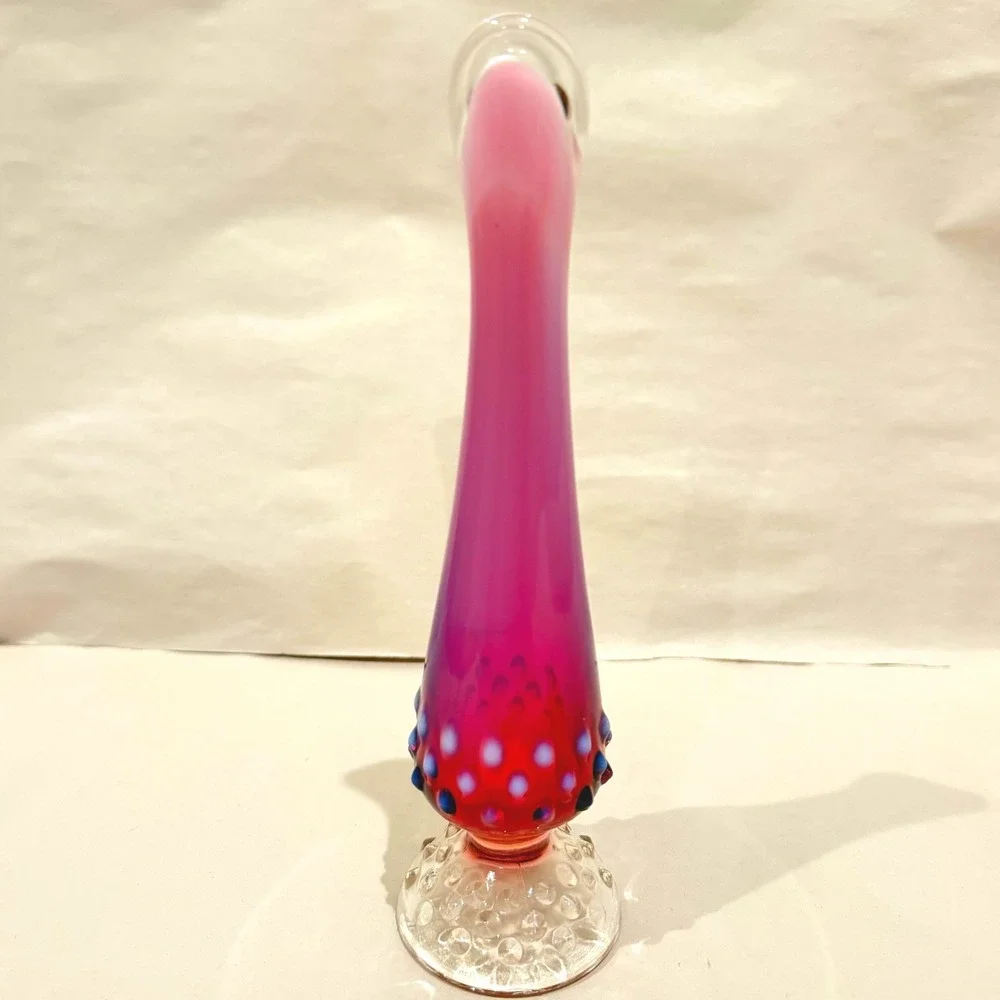 RARE Fenton Plum Opalescent Hobnail Swung Bud Vase 8